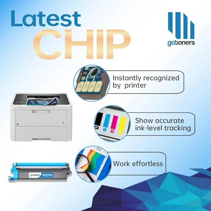 (New CHIP) TN229XL TN229 4 Pack Toner Cartridge Replacement for Brother TN-229XL TN-229 TN229BK Work with MFC-L3780CDW MFC-L3720CDW HL-L3220CDW HL-L3280CDW Priners (High Yield, BK/C/M/Y) by GoToners - Image 2