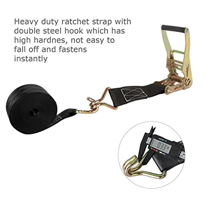 2 Pack 2 Inch Ratchet Straps Heavy Duty 20ft Tie Down Straps Ratchet with Double J Hook, 8000 LBS Break Strength, Cargo Ratchet Straps for Moving, Truck, Trailers, Motorcycles, Kayaks, Car Roof by LISHINE - Image 4