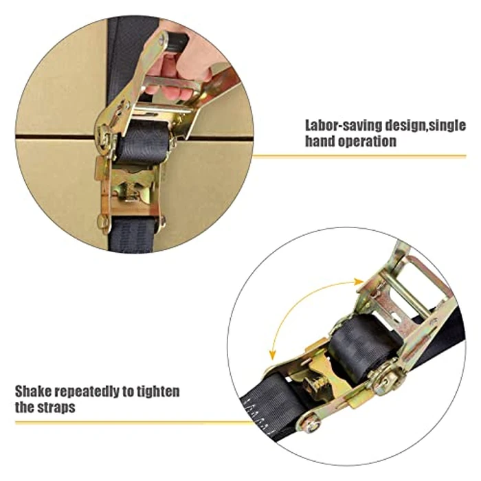 2 Pack 2 Inch Ratchet Straps Heavy Duty 20ft Tie Down Straps Ratchet with Double J Hook, 8000 LBS Break Strength, Cargo Ratchet Straps for Moving, Truck, Trailers, Motorcycles, Kayaks, Car Roof by LISHINE - Image 5