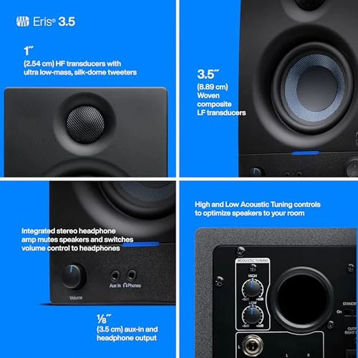 PreSonus Eris 3.5 Studio Monitors, Pair - Powered, Active Monitor Speakers for Near Field Music Production, Desktop Computer, Hi-Fi Audio by PreSonus - Image 4