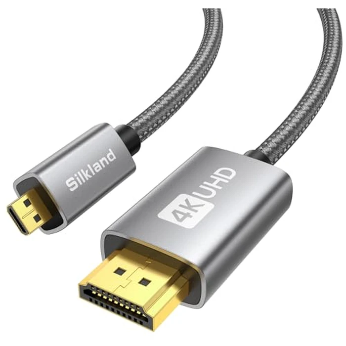 Silkland Micro HDMI to HDMI Cable 10ft, [Gold Plated, Sturdy Aluminum] Supports 4K@60Hz, HDR, Ethernet, ARC, Compatible with Raspberry Pi 4, GoPro Hero 3/4/5/6/7, Cam Link 4K, A6400 A6000 Camera by Silkland - Used - Acceptable condition