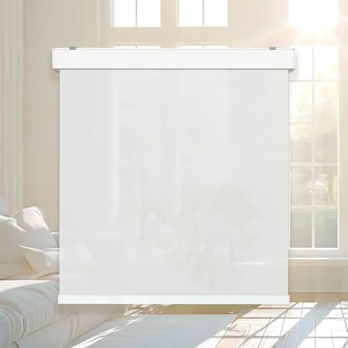 Foiresoft Cordless Solar Shades Roller Blinds for Windows Light Filtering 1% Openness 99 UV Protection Home Office UV Protection [White, W 34 x H 64 inch(86W x 163H cm)] by Foiresoft - Used - Like New condition - CA$62.16