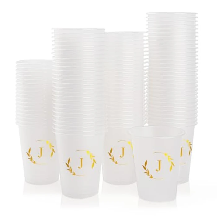 Lingringdcy 100 Monogrammed Cups Disposable Initial Plastic Cup 12 oz Wedding Personalized Cup for Wedding Reception Baby Shower Birthday Party(Letter J) by Lingringdcy - Image 1