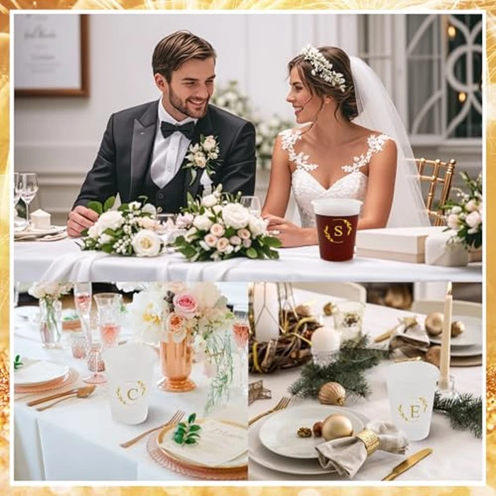 Lingringdcy 100 Monogrammed Cups Disposable Initial Plastic Cup 12 oz Wedding Personalized Cup for Wedding Reception Baby Shower Birthday Party(Letter J) by Lingringdcy - Image 7