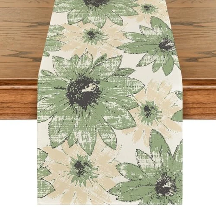Artoid Mode Green Retro Daisy Spring Table Runner, Seasonal Vintage Kitchen Dining Table Decoration for Home Party Decor 13x72 Inch by Artoid Mode - Used - Like New condition - US$8.99