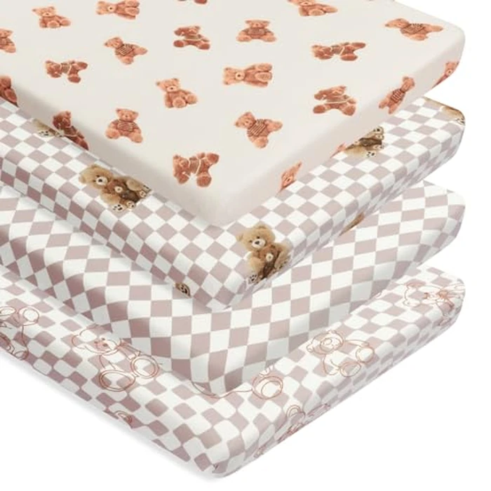 Fitted Baby Neutral Pack N Play Sheets Mini Crib Sheets Bear and Buffalo Check Plaid Breathable Unisex Baby Sheet Set for Boys or Girls by FIGEPO - Used - Like New condition