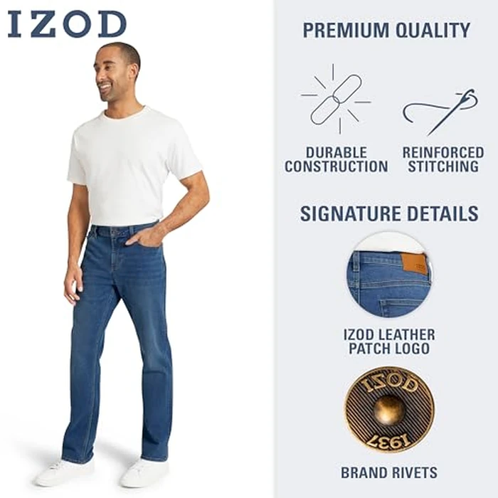 Izod Men's 5 Pocket Relaxed Fit Stretch Waist Denim Jeans, Bering Sea, 34W x 32L by IZOD - Image 4