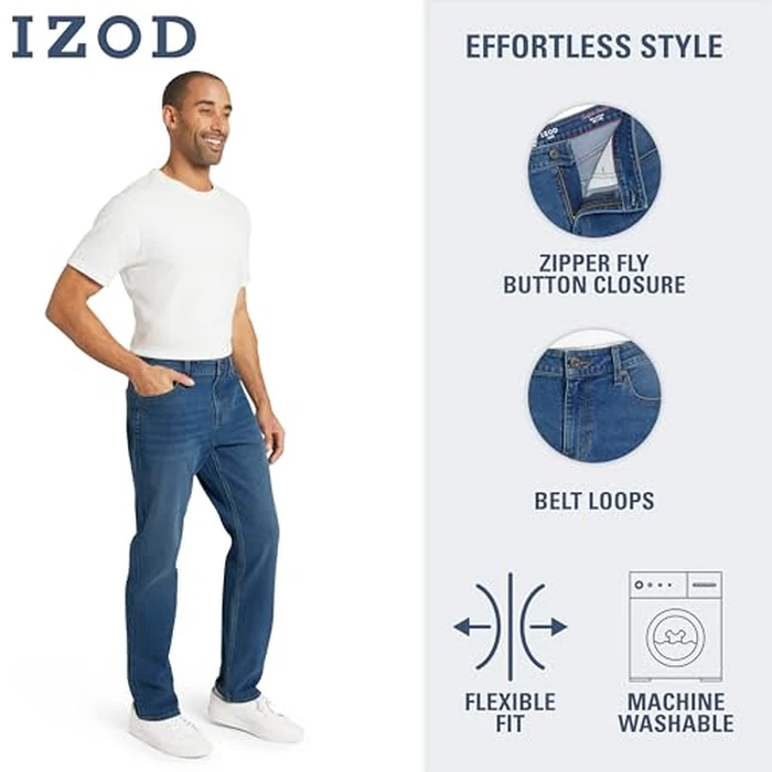 Izod Men's 5 Pocket Relaxed Fit Stretch Waist Denim Jeans, Bering Sea, 34W x 32L by IZOD - Image 5