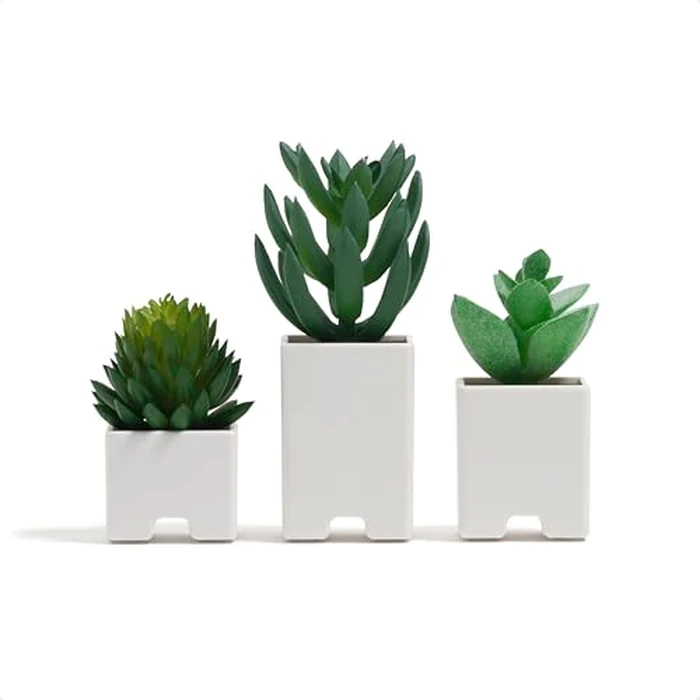 U Brands Succulent Cable Organizer Clips 3 Pack, White ABS Plastic Adhesive Cord Holders, Decorative Desk Cable Management Accessories for Home and Office by U Brands - Image 1