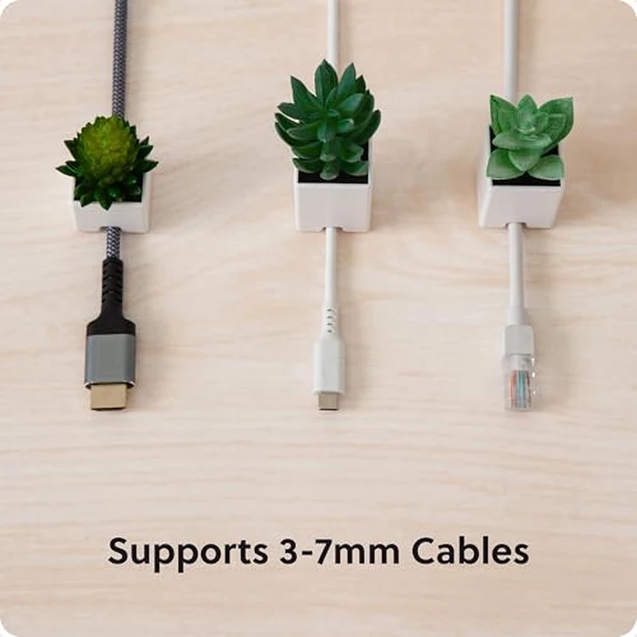 U Brands Succulent Cable Organizer Clips 3 Pack, White ABS Plastic Adhesive Cord Holders, Decorative Desk Cable Management Accessories for Home and Office by U Brands - Image 3
