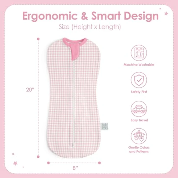 Baby Swaddle 0-2 Months, Cotton Arm-In Zipper Sleep Sack, Wearable Blankets Wrap for Newborn Infant Girls (Floral, Checkered, Pack of 2) by SANDJEST - Image 2