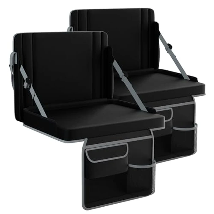 Stadium Seats with Back Support 2PACKS Adjustable Bleacher Chairs with Back and Cushion Bleacher Seat with Cup Holder, Carry Handle &Shoulder Strap for Outdoor Sports Events, Picnics,Large Black&Grey by janiry - Used - Like New condition