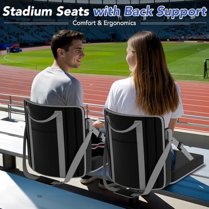 Stadium Seats with Back Support 2PACKS Adjustable Bleacher Chairs with Back and Cushion Bleacher Seat with Cup Holder, Carry Handle &Shoulder Strap for Outdoor Sports Events, Picnics,Large Black&Grey by janiry - Image 8