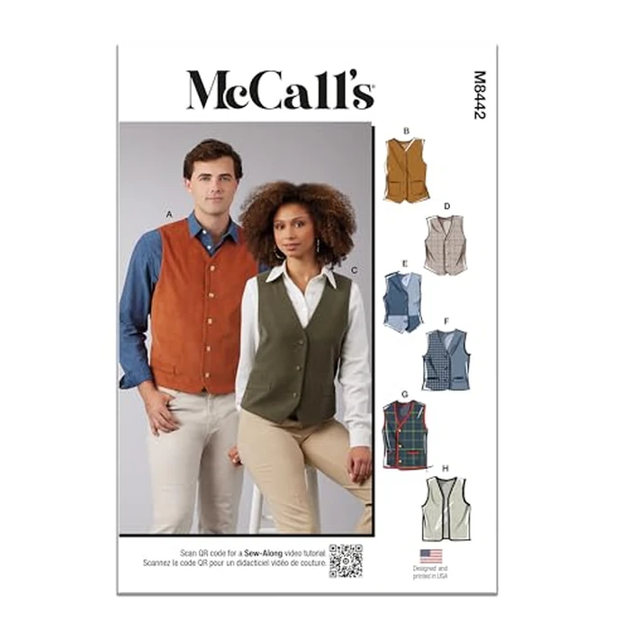 McCall's M8442A Easy to Sew Misses' and Men's Lined Vests Sewing Pattern Kit, Design Code M8442, Sizes XS-S-M-L-XL by McCall's - Used - Very Good condition