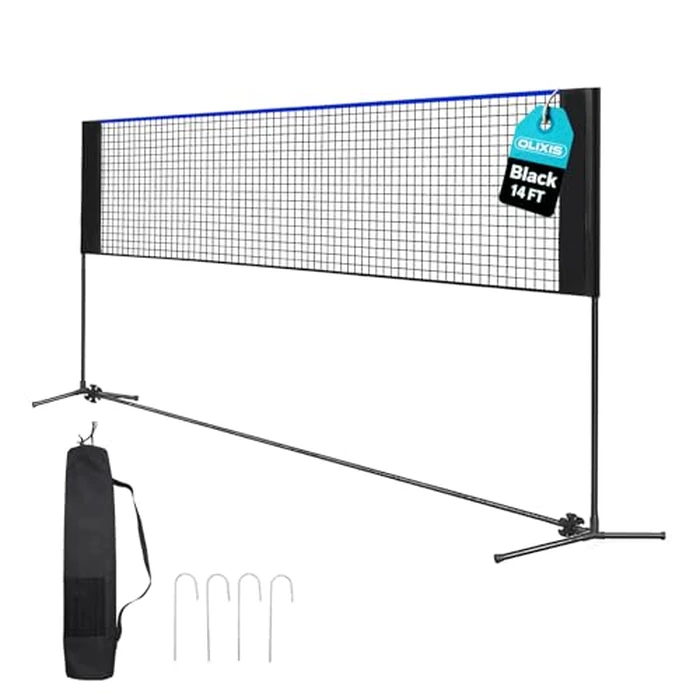 OLIXIS Portable Badminton Net, Height Adjustable Volleyball Net, Badminton Net with Carry Bag, Volleyball Net for Pool, BackyardGame Indoor Outdoor Use, 14FT Wide, Blue by OLIXIS - Used - Like New condition - US$34.17