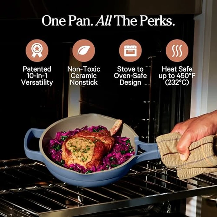 Our Place Mini Always Pan 2.0-22cm (1.1L) Nonstick, Toxin-Free Ceramic Cookware | Patented 10-in-1 Aluminum Frying & Sauté Pan | Safe for Oven, Induction & All Cooktops up to 232 degreesC | Blue Salt by Our Place - Image 2