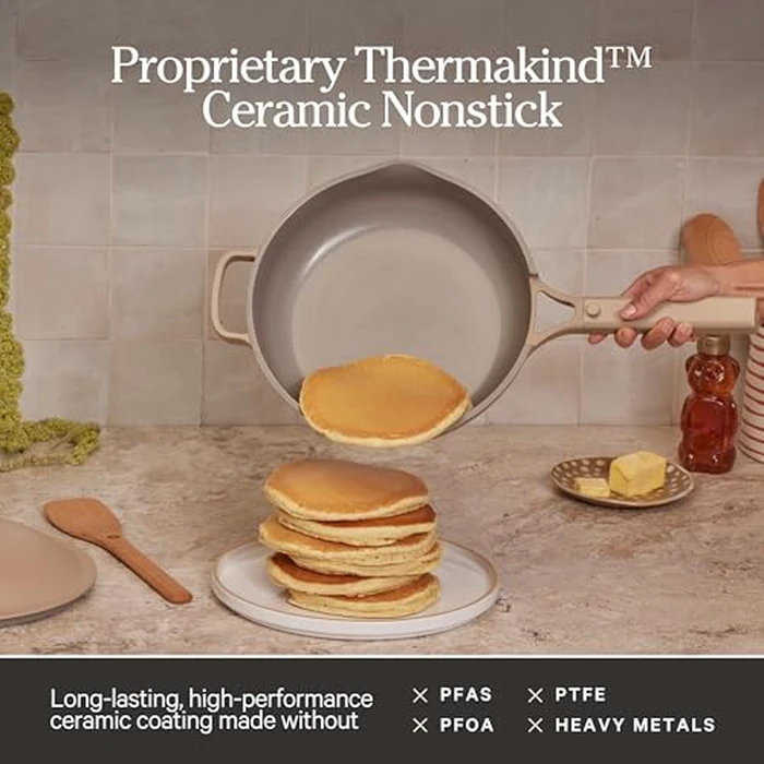 Our Place Mini Always Pan 2.0-22cm (1.1L) Nonstick, Toxin-Free Ceramic Cookware | Patented 10-in-1 Aluminum Frying & Sauté Pan | Safe for Oven, Induction & All Cooktops up to 232 degreesC | Blue Salt by Our Place - Image 4