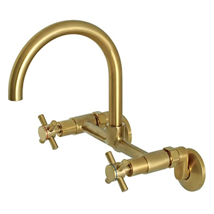 Kingston Brass KS414SB Concord 8" Adjustable Center Wall Mount Kitchen Faucet, 7-1/16" in Spout Reach, Satin Brass by Kingston Brass - Image 1