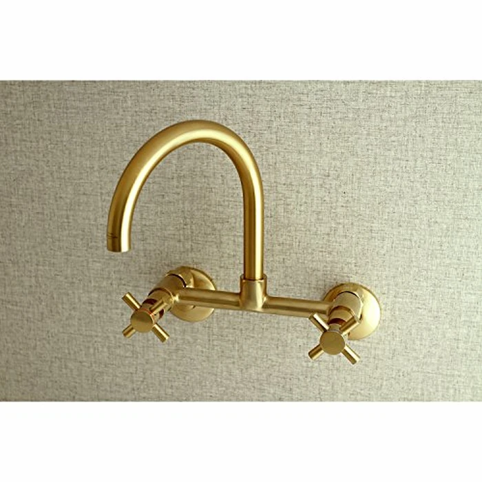 Kingston Brass KS414SB Concord 8" Adjustable Center Wall Mount Kitchen Faucet, 7-1/16" in Spout Reach, Satin Brass by Kingston Brass - Image 3