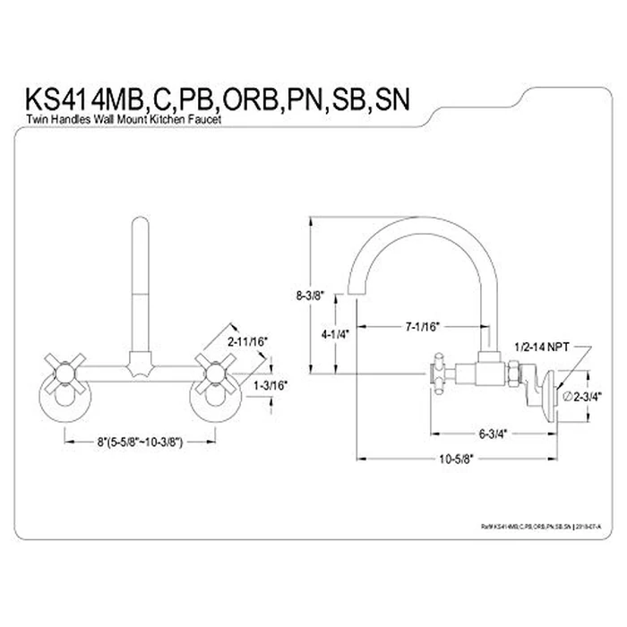 Kingston Brass KS414SB Concord 8" Adjustable Center Wall Mount Kitchen Faucet, 7-1/16" in Spout Reach, Satin Brass by Kingston Brass - Image 6