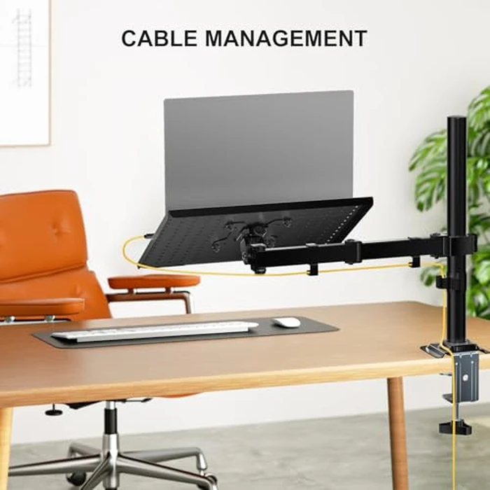 WALI Laptop Desk Mount for 17 inch Notebook, Adjustable Single Monitor Arm with Laptop Holder for 32 inch Screen, Laptops Stand with Ventilated Tray, Up to 22 lbs, (M00LP), Black by WALI - Image 4