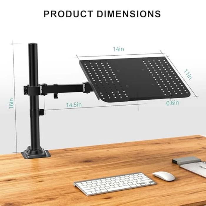 WALI Laptop Desk Mount for 17 inch Notebook, Adjustable Single Monitor Arm with Laptop Holder for 32 inch Screen, Laptops Stand with Ventilated Tray, Up to 22 lbs, (M00LP), Black by WALI - Image 9