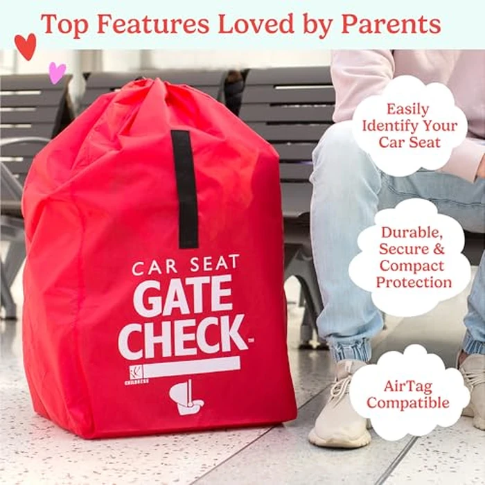 J.L. Childress Gate Check Travel Bag for Car Seats - Car Seat Travel Bag for Airplane, Fits All Baby & Infant Carriers, Airport Accessories for Gate Check, Flying Essentials, AirTag Compatible - Red by J.L. Childress - Image 2