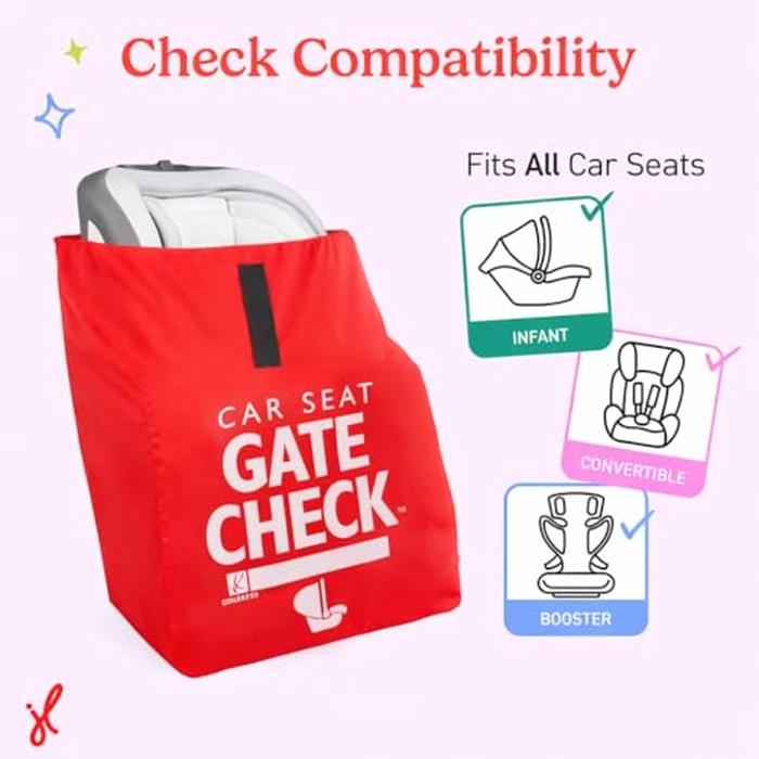 J.L. Childress Gate Check Travel Bag for Car Seats - Car Seat Travel Bag for Airplane, Fits All Baby & Infant Carriers, Airport Accessories for Gate Check, Flying Essentials, AirTag Compatible - Red by J.L. Childress - Image 4