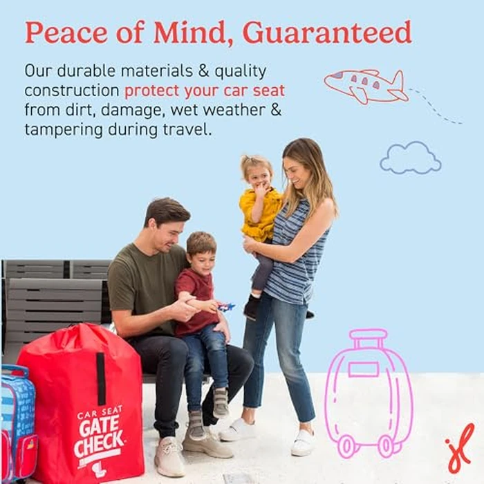 J.L. Childress Gate Check Travel Bag for Car Seats - Car Seat Travel Bag for Airplane, Fits All Baby & Infant Carriers, Airport Accessories for Gate Check, Flying Essentials, AirTag Compatible - Red by J.L. Childress - Image 6