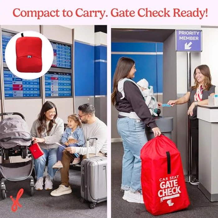 J.L. Childress Gate Check Travel Bag for Car Seats - Car Seat Travel Bag for Airplane, Fits All Baby & Infant Carriers, Airport Accessories for Gate Check, Flying Essentials, AirTag Compatible - Red by J.L. Childress - Image 8