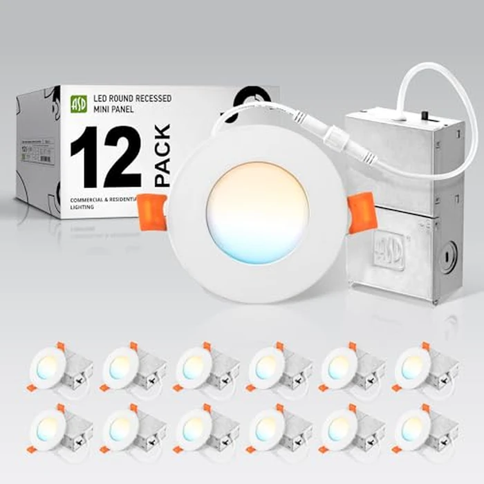 ASD 12 Pack 3 Inch LED Recessed Light 6W, 5 CCT 2700K-5000K CRI90+, IC Rated Ultra Thin Dimmable Ceiling Lights with J Box, Canless Wafer Downlight, Round Slim Panel Lighting, UL Energy Star, White by ASD - Image 1