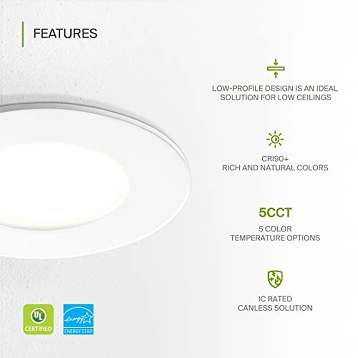 ASD 12 Pack 3 Inch LED Recessed Light 6W, 5 CCT 2700K-5000K CRI90+, IC Rated Ultra Thin Dimmable Ceiling Lights with J Box, Canless Wafer Downlight, Round Slim Panel Lighting, UL Energy Star, White by ASD - Image 3