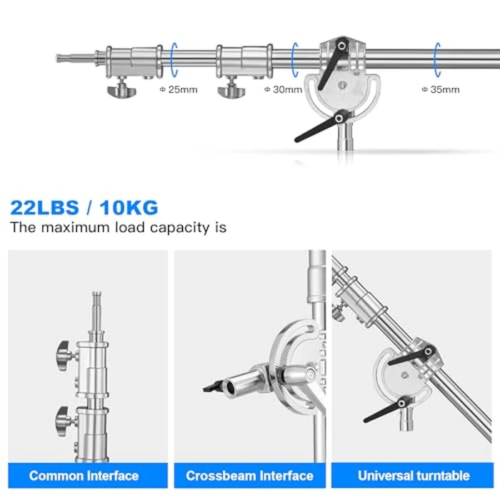 Heavy Duty Extension Boom Arm Bar for Photography C Stand and Light Stand,Adjustable 3.6-8.2ft Crossbar Holding Arm with Sand Bag for Softbox,Studio Strobe,Monolight,LED Video Light,Reflector ect. by soonpho - Image 4