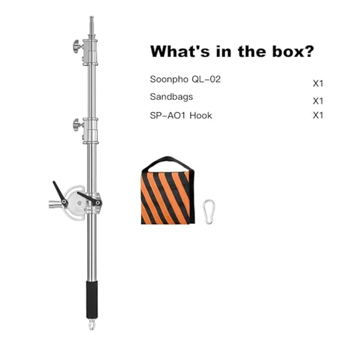 Heavy Duty Extension Boom Arm Bar for Photography C Stand and Light Stand,Adjustable 3.6-8.2ft Crossbar Holding Arm with Sand Bag for Softbox,Studio Strobe,Monolight,LED Video Light,Reflector ect. by soonpho - Image 7