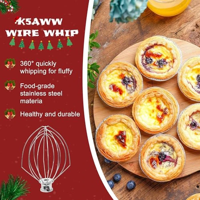 Kitchen Mixers Accessories 3-Piece Including K5AB Coated Flat Beater&K5ADH Dough Hook for Kitchen Stand Mixer&K5AWW Wire Whip for k-i-t-c-h-e-n-a-i-d k5a Tilt-Head Stand Mixer Attachments MIFLUS by Sikawai - Image 4