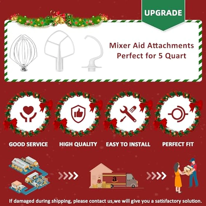 Kitchen Mixers Accessories 3-Piece Including K5AB Coated Flat Beater&K5ADH Dough Hook for Kitchen Stand Mixer&K5AWW Wire Whip for k-i-t-c-h-e-n-a-i-d k5a Tilt-Head Stand Mixer Attachments MIFLUS by Sikawai - Image 6