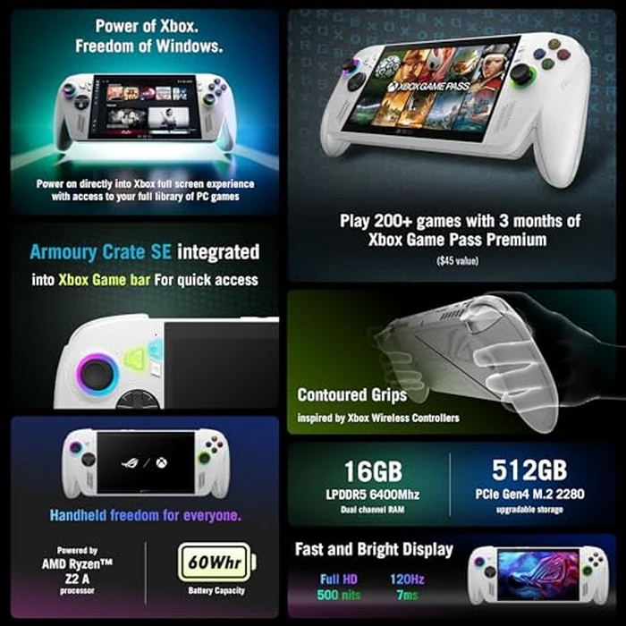 ASUS ROG Xbox Ally - 7” 1080p 120Hz Touchscreen Gaming Handheld, 3-month Xbox Game Pass Premium included, AMD Ryzen Z2 A, 16GB RAM, 512GB SSD, White by ASUS - Image 2
