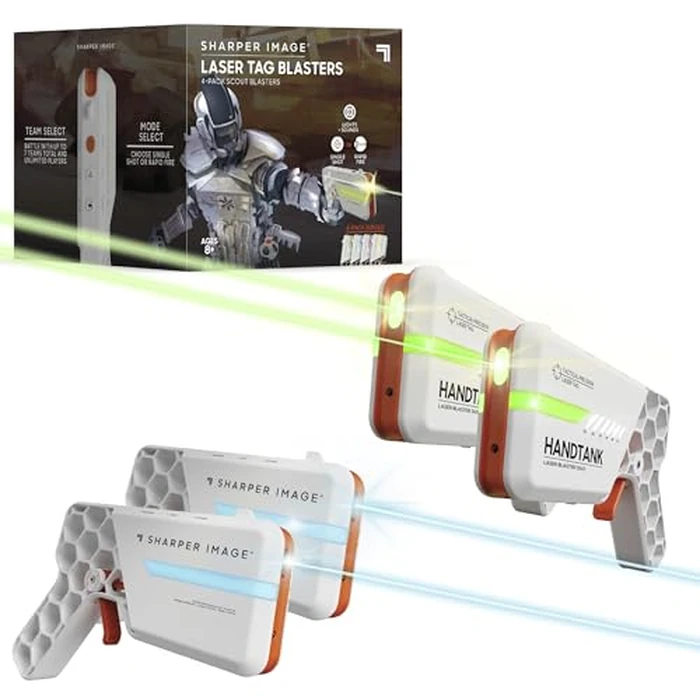 Sharper Image Laser Tag Blaster Set - 4-Pack with Lights & Sounds, 110-ft Range, 7 Team Colors, Dual Firing Modes| Indoor & Outdoor Game for Kids Teens Adults| Electronic Toy Gift| No Vests Needed by Sharper Image - Used - Like New condition - US$25.11