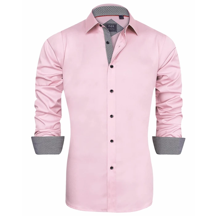 J.VER Mens Dress Shirts Contrast Collar Casual Button Down Shirt Long Sleeve Semi Formal Club Prom Stylish Tops Pink Medium by J.VER - Used - Like New condition - US$17.71
