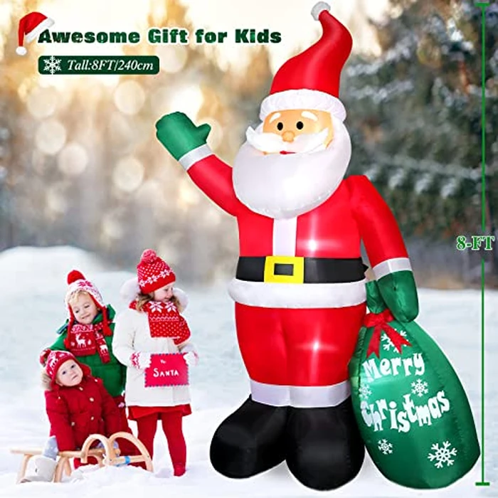 8 FT Christmas Inflatable Santa Claus Outdoor Decoration for Yard, Blow up Santa Decor with Big Gift Bag, Built-in LED Lights for Garden Patio Lawn Home Indoor Winter Holiday Party, IP44 Weatherproof by FunFanso - Image 5