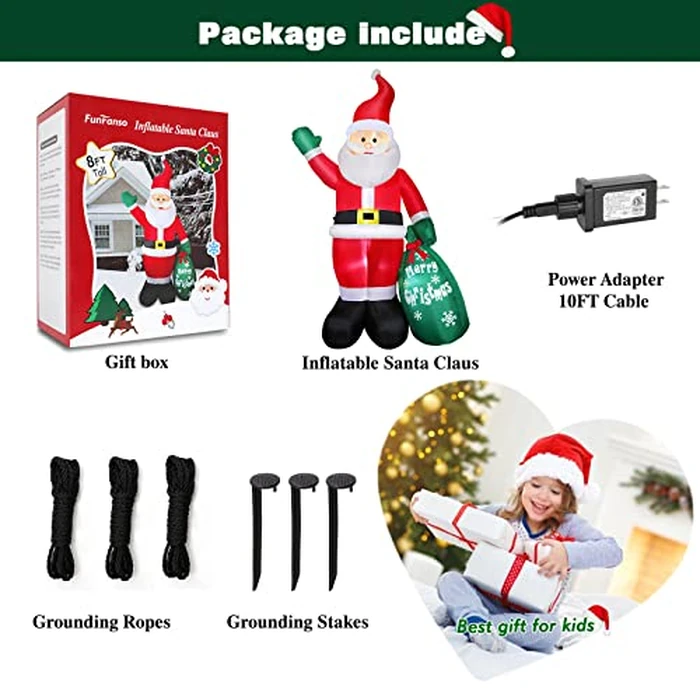 8 FT Christmas Inflatable Santa Claus Outdoor Decoration for Yard, Blow up Santa Decor with Big Gift Bag, Built-in LED Lights for Garden Patio Lawn Home Indoor Winter Holiday Party, IP44 Weatherproof by FunFanso - Image 6
