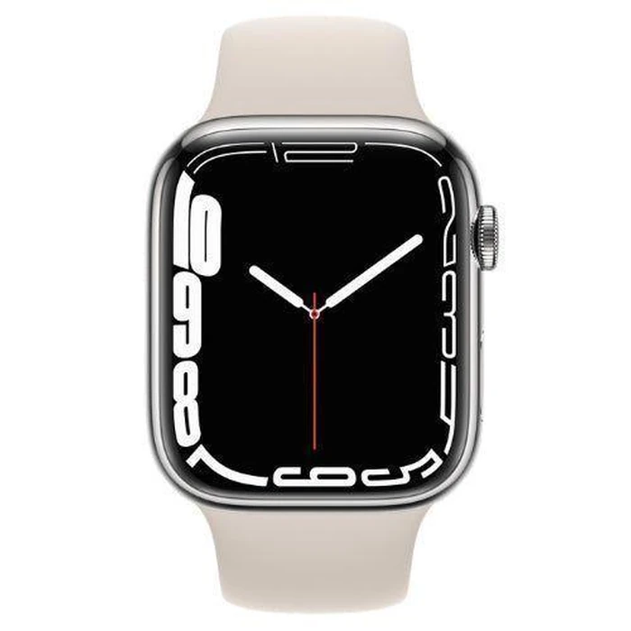 Apple Watch Series 7 (Cellular + GPS) - 32GB - 45mm - Silver Stainless Steel Case with Starlight Rubber Sport Band by Apple - Image 1