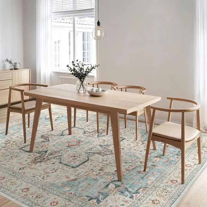 Tortania Area Rug Living Room Rugs - 10x14 Washable Boho Rug Vintage Oriental Distressed Farmhouse Large Thin Indoor Carpet for Living Room Bedroom Under Dining Table Home Office - Aqua by Tortania - Image 7