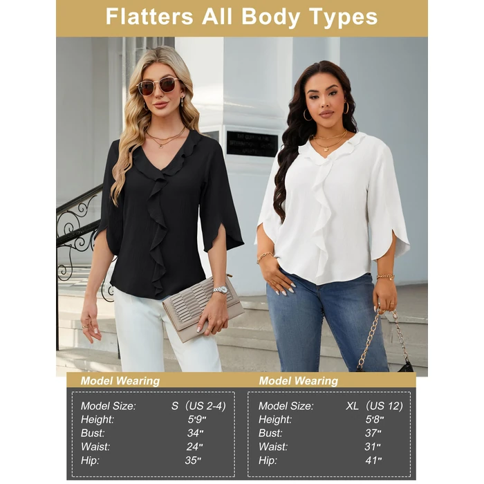 Blooming Jelly Womens Dressy Casual Blouses 3/4 Length Sleeve V Neck Ruffle Tops Business Ladies Summer 2026 Trendy Fashion Work Shirt (Medium, Pink) by Blooming Jelly - Image 6