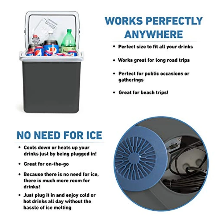 K-Box Electric Cooler and Warmer for Car and Home - 34 Quart (32 Liter) - Dual 110V AC House and 12V DC Vehicle Plugs (Grey) by Koozam - Image 2