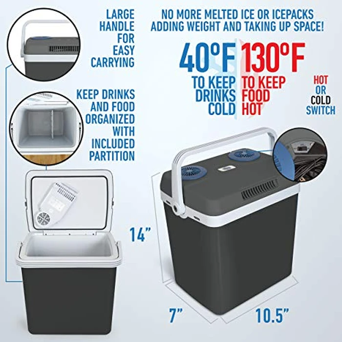 K-Box Electric Cooler and Warmer for Car and Home - 34 Quart (32 Liter) - Dual 110V AC House and 12V DC Vehicle Plugs (Grey) by Koozam - Image 6