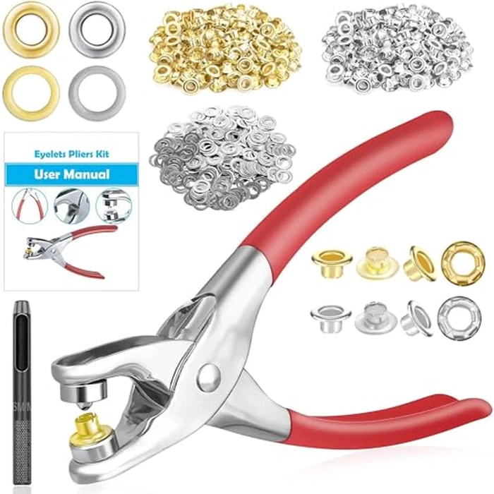 803Pcs Grommet Eyelet Pliers Kit, 1/4 Inch Grommet Tool Kit with 800 Metal Eyelets, Grommet Hand Press kit for Leather Crafts(Inside Dia: 6.4mm/Outer Dia: 12mm (A.I.S.)/Flange Width: ~3mm) by PAXCOO - Used - Acceptable condition - US$8.99