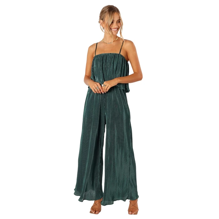 Petal & Pup Jillian Plisse Jumpsuit - Emerald L by Petal & Pup - Used - Like New condition