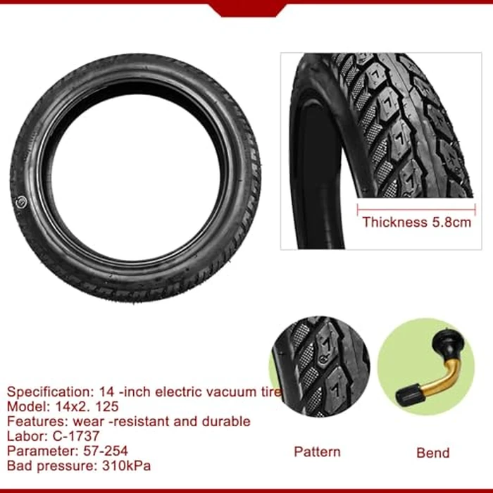 NiuJKun 2 Pack Electric Bike 14 Inch Tire 14x2.125(57-254) Explosion-Proof Bicycle Tire Tubeless Puncture Resistant Ebike Tire Suitable for E Bikes for Men, Kids, 44-55 PSI by NiuJKun - Image 2