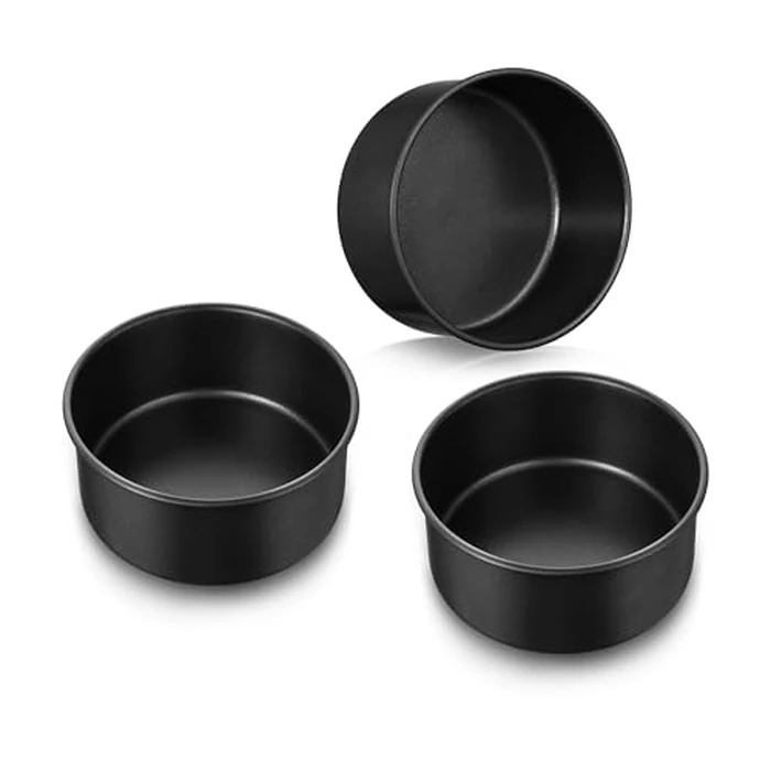 E-far 5 Inch Cake Pan Set of 3, Nonstick Stainless Steel Small Baking Pans Tins, Round Bakeware for Layer Cakes, Stainless Steel Core & Non-Toxic Coating, Straight Side & 2 Inch Deep by E-far - Used - Like New condition - US$16.54